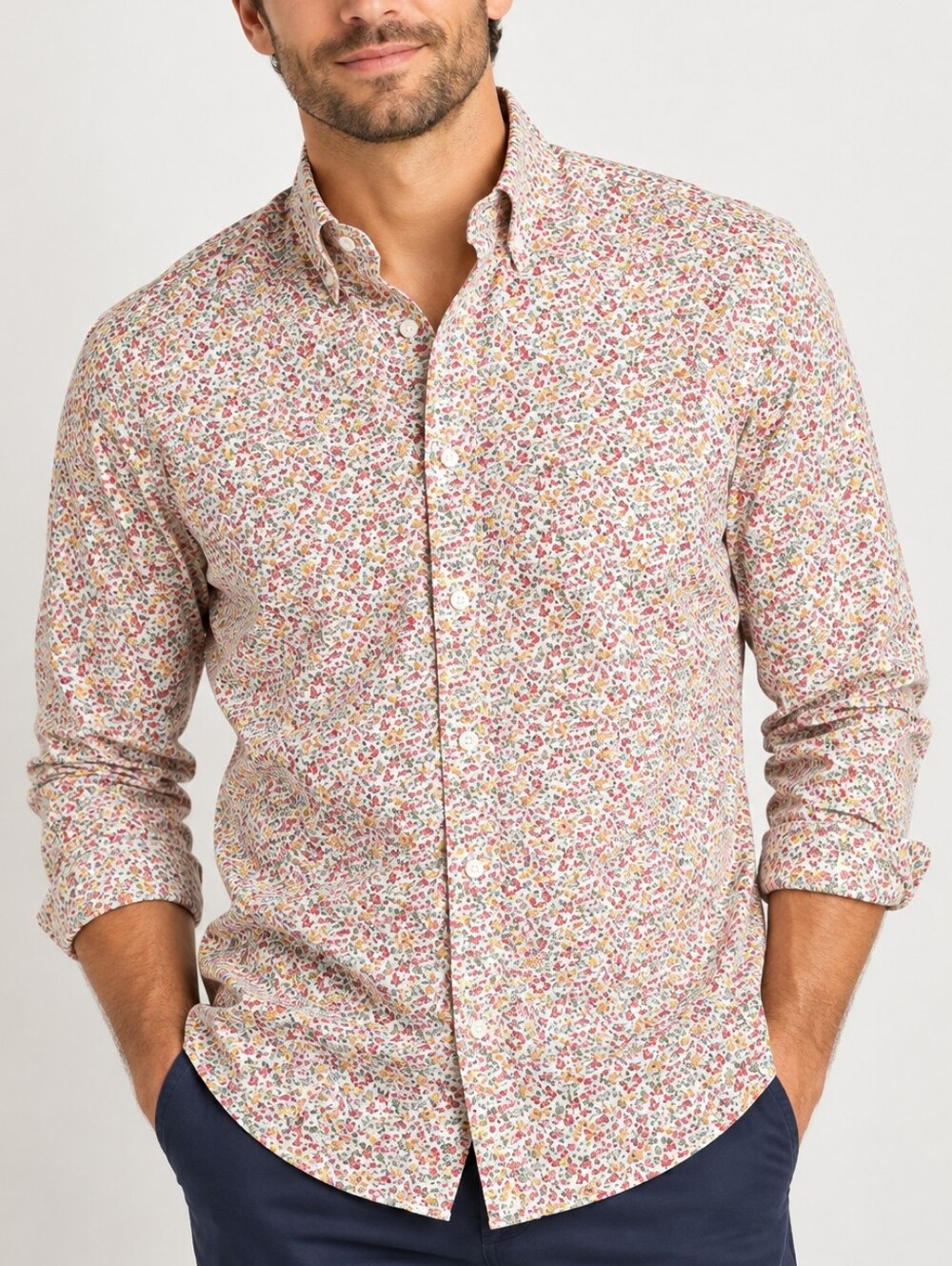 J.Crew Floral Dress Shirt XL Mens Long Sleeve Button Down Slim Fit Red Yellow